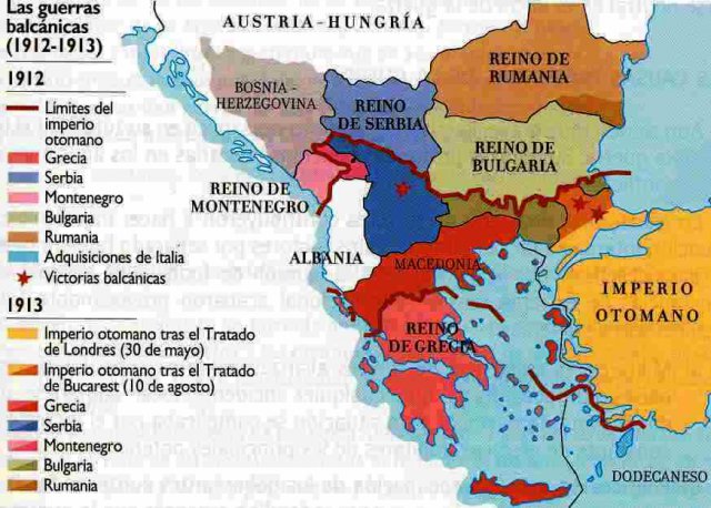 Europa, 1914, Balcanes. Antiguos países del I. Otomano. Guerras balcánicas